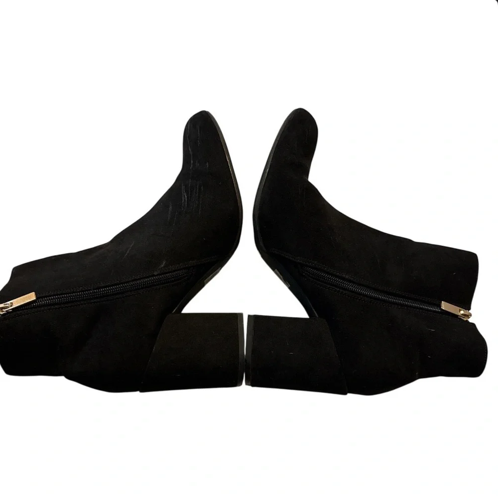 🔵 Fashion Nova Black Suede Block Heel Ankle Booties Size 9